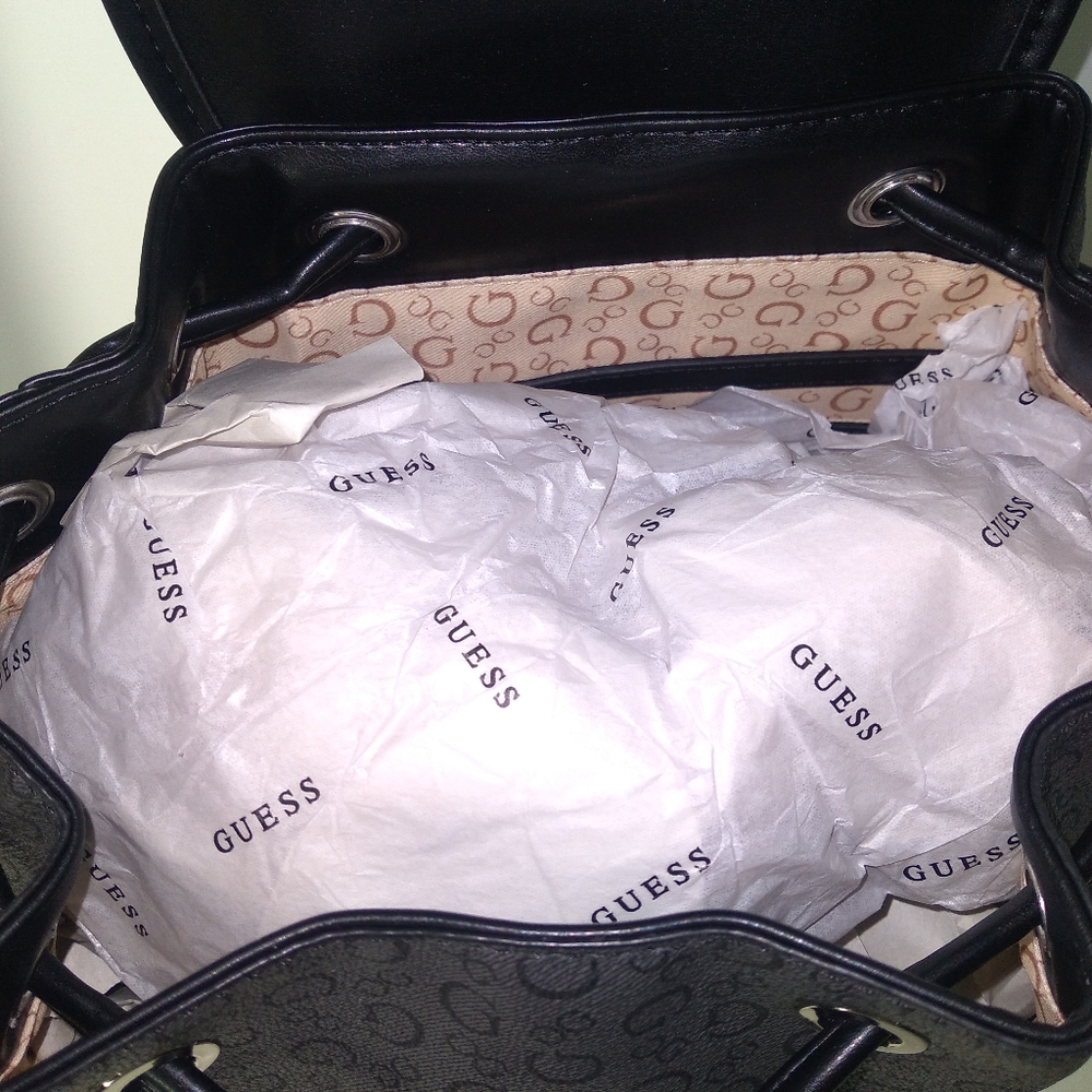 GUESS Black & Grey Monogram Faux Leather Backpack - Picture 7 of 14